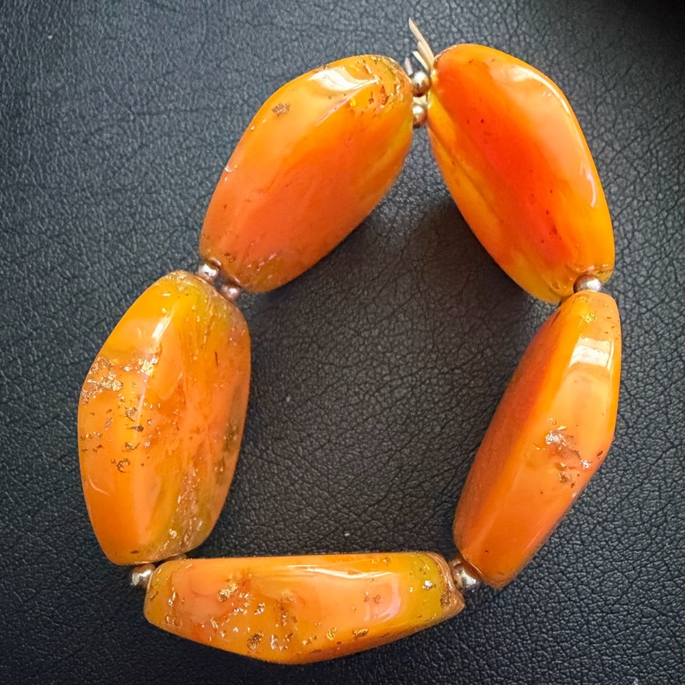 Vintage Baltic amber resin Orange Statement Bead vibrant hexagon Cuff Bangle